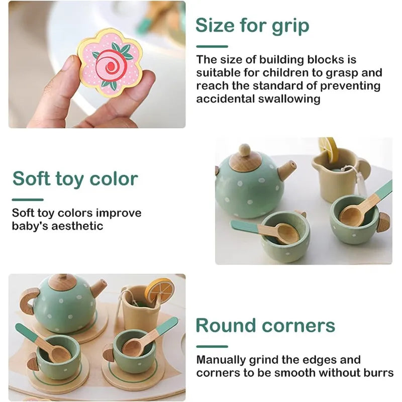 Wooden Afternoon Tea Set Toy for Pretend Play and Early Education - Kids Gift