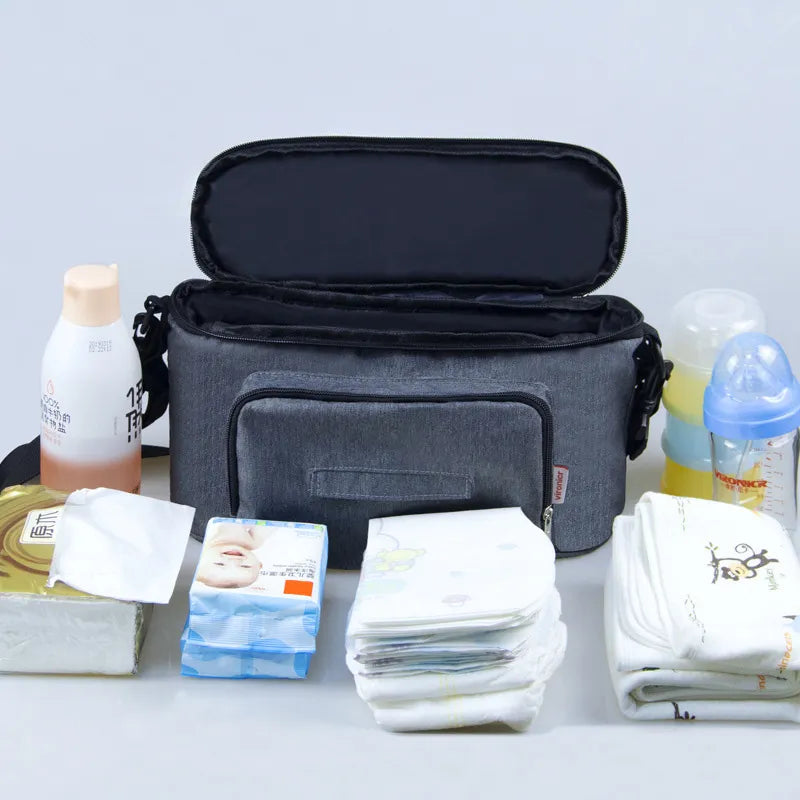 Stroller Organizer Bag with Bottle Holder and Diaper Storage
