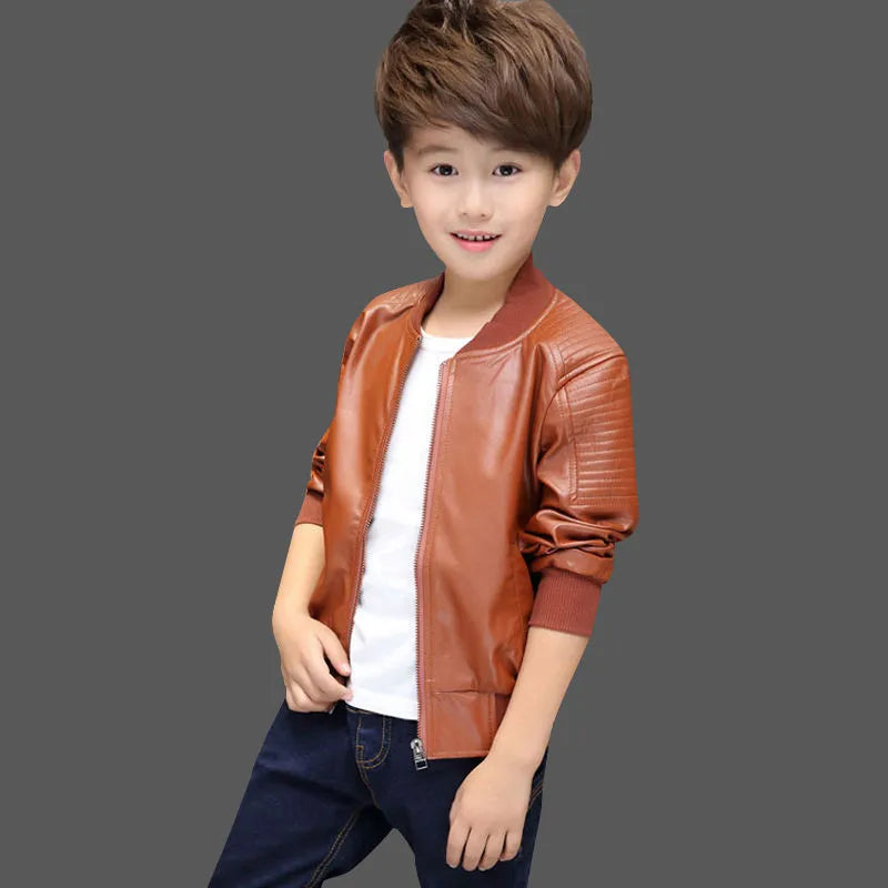 Boys Coats Autumn Winter Fashion Children's PU Leather Jacket For 1-11Y Kids