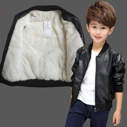 Boys Coats Autumn Winter Fashion Children's PU Leather Jacket For 1-11Y Kids