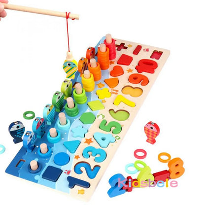 Montessori Math Fishing Toy for Toddlers - Educational Wooden Puzzle and Shape Matching Game