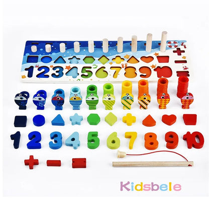 Montessori Math Fishing Toy for Toddlers - Educational Wooden Puzzle and Shape Matching Game