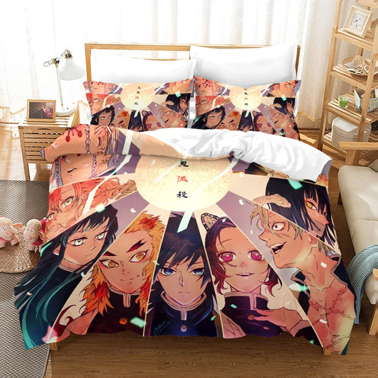 Anime Demon Slayer Duvet Cover Comforter Sets Cartoon Bedding Set for Kid Girls Tanjirou Nezuko Figures Double Sheet Bedspreads