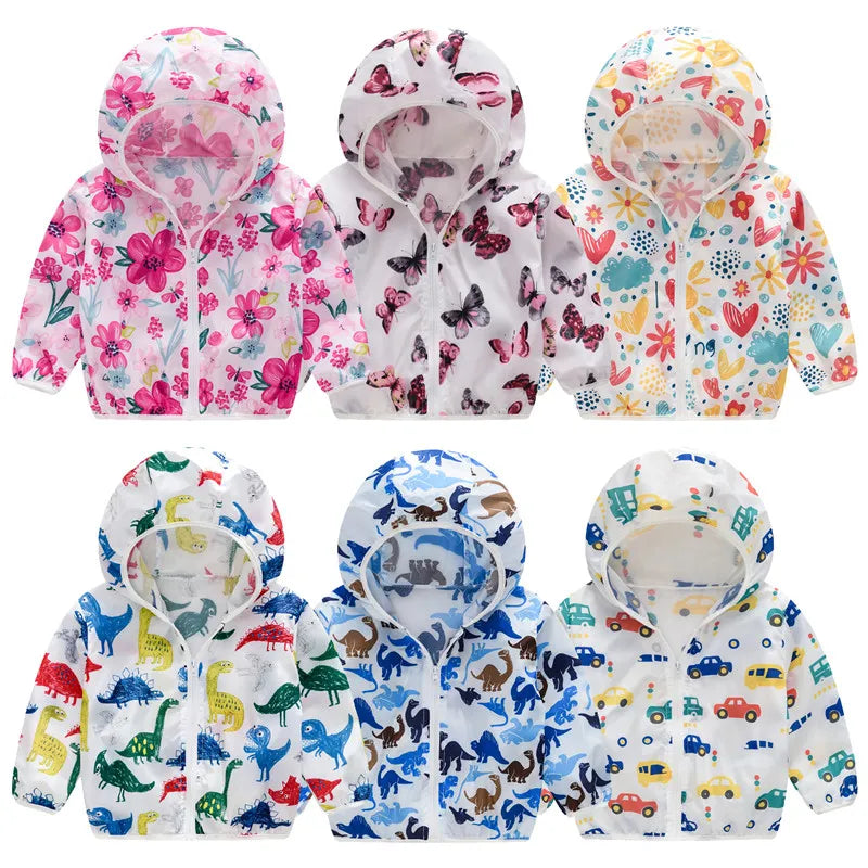Cute Baby Girl Jacket Boy Hooded Coat Sunscreen Baby Boys Girls Long Sleeved Summer Sun Protection Kids Clothes Outwear