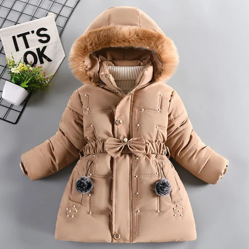 Winter Girls Jacket with Detachable Hat and Plush Collar