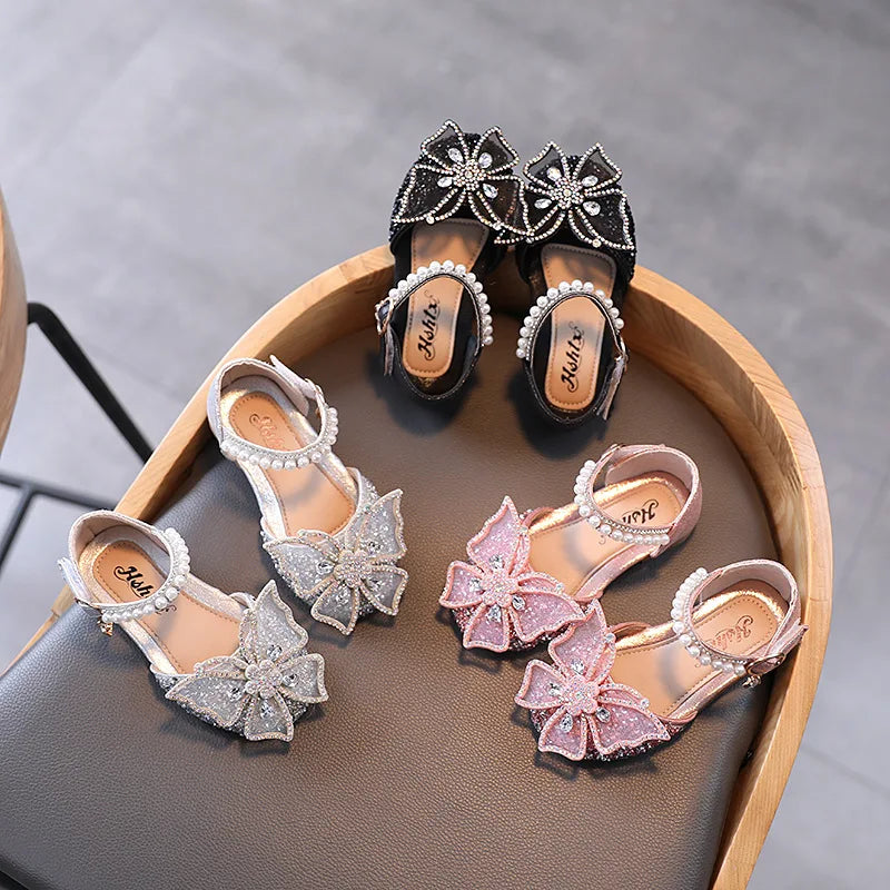 Bekamille Girls Sequins Rhinestone Bow Sandals