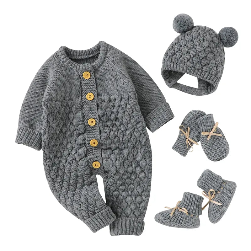 Baby Knitted Rompers for Autumn/Winter - Solid Plain Jumpsuits for Newborn Boys and Girls