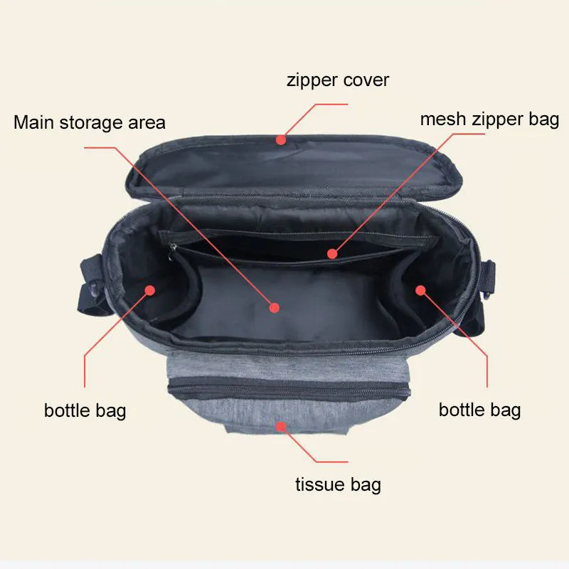 Stroller Organizer Bag with Bottle Holder and Diaper Storage