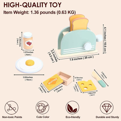 Wooden Kitchen Toy Set for Pretend Play - Bread Machine and Accessories for Kids