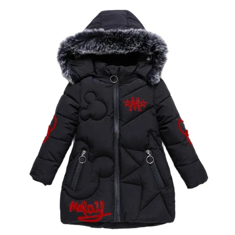 Winter Girls Hooded Zipper Jacket - Big Size, Waterproof, and Thicken