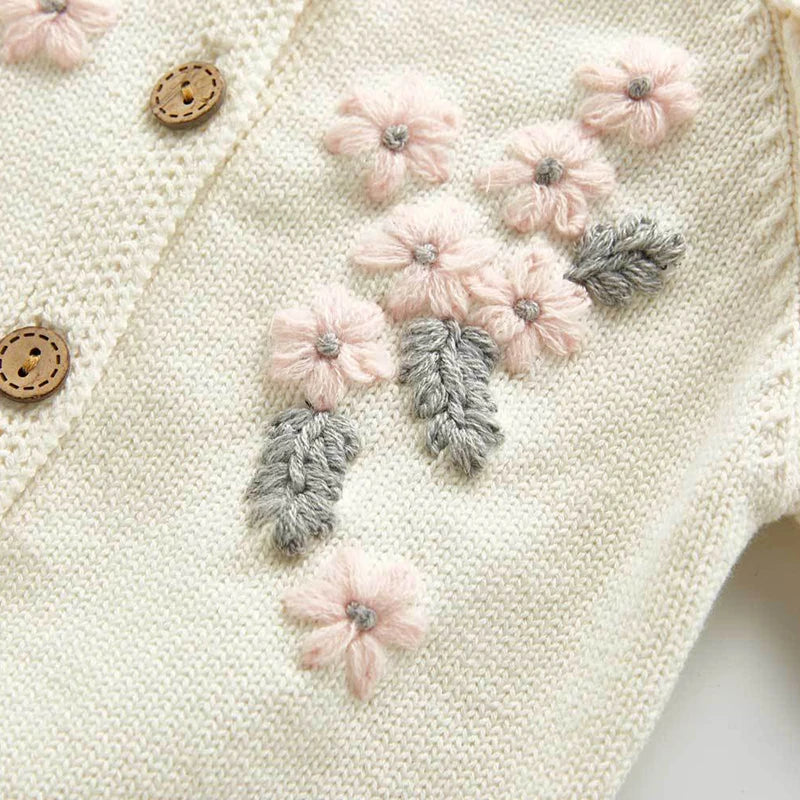 Baby Girl Flower Cardigan Coat and Rompers Set