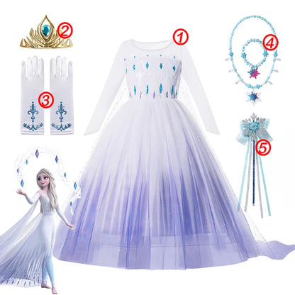 Disney Frozen Elsa Costume Dress for Girls - White Sequined Carnival Clothing Kids Halloween Cosplay