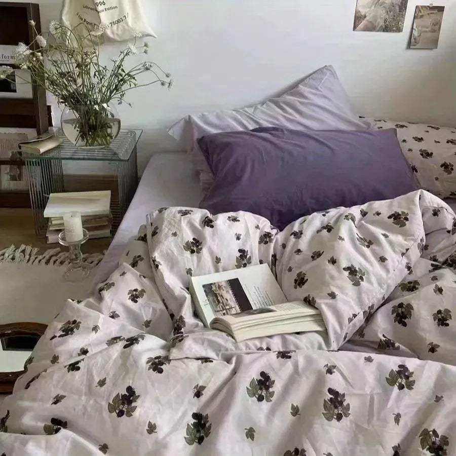 Korean Style Bedding Set for Boys and Girls - Twin, Queen Size Duvet Cover, Flat Sheet, and Pillowcase - Fashion Home Textile