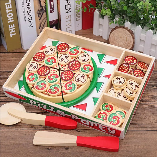 Wooden Pizza Play Food Set for Kids Ages 3+