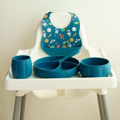 8 PCS Baby Feeding Set Waterproof Bib Kids Sucker Bowl Dishes Plate Cup Spoon Fork