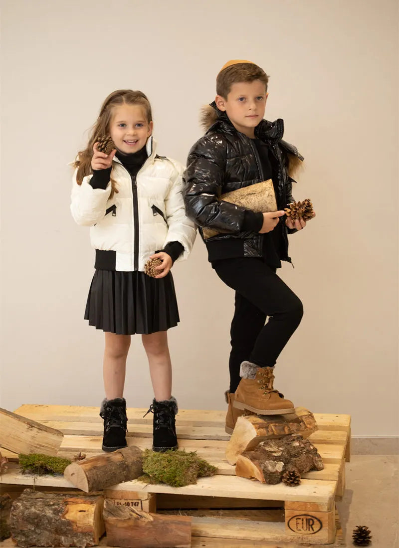 Winter Kids Down Jacket with Fur - Bomber Design