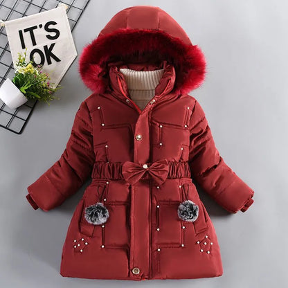 Winter Girls Jacket with Detachable Hat and Plush Collar
