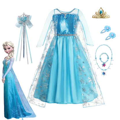 Elsa Snow Queen Costume for Girls - Carnival Party Prom Gown Robe