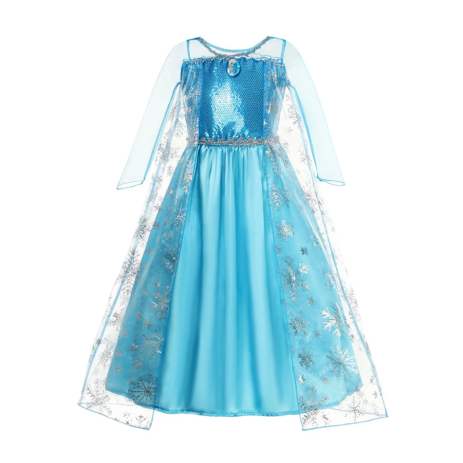 Elsa Snow Queen Costume for Girls - Carnival Party Prom Gown Robe