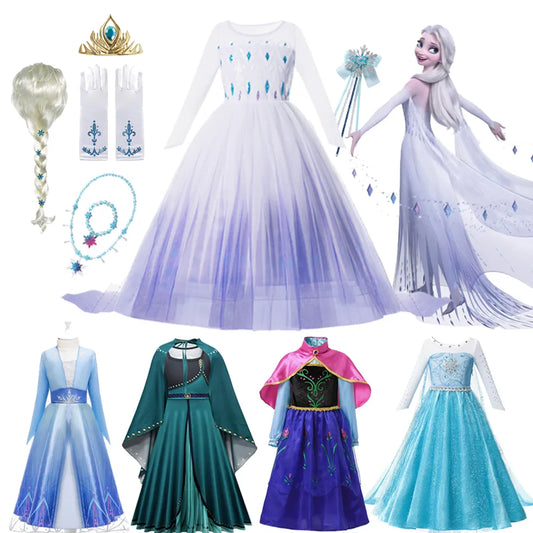 Disney Frozen Elsa Costume Dress for Girls - White Sequined Carnival Clothing Kids Halloween Cosplay